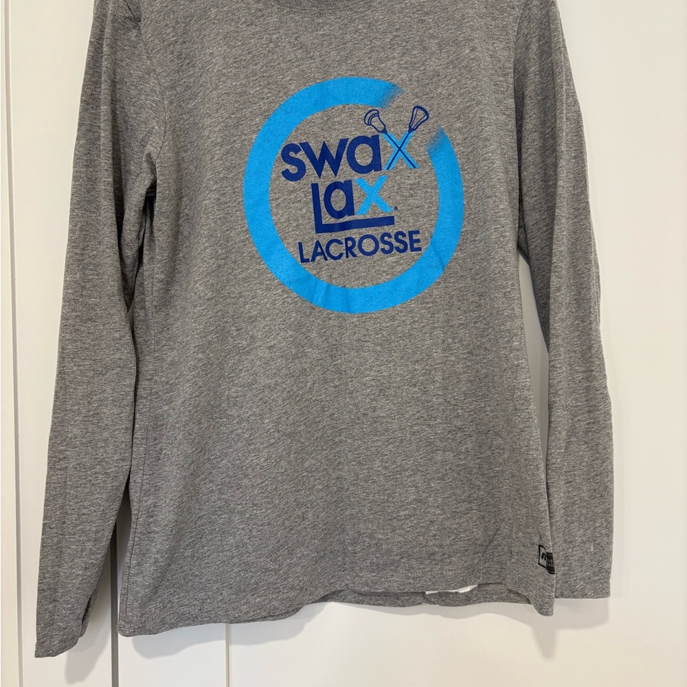 Russell Athletic Gray Long Sleeve Tee with Blue Logo